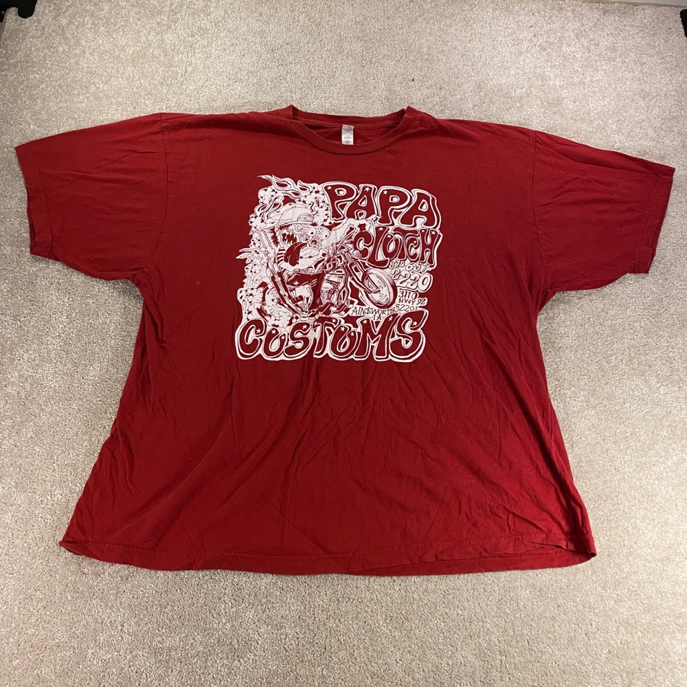 Anvil Papa Clutch Customs T-Shirt Mens 2XL Red Graphic Biker Short Sleeve Tee
